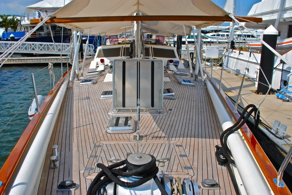 Shaded deck area on a sailboat Shaded deck area on a sailboat