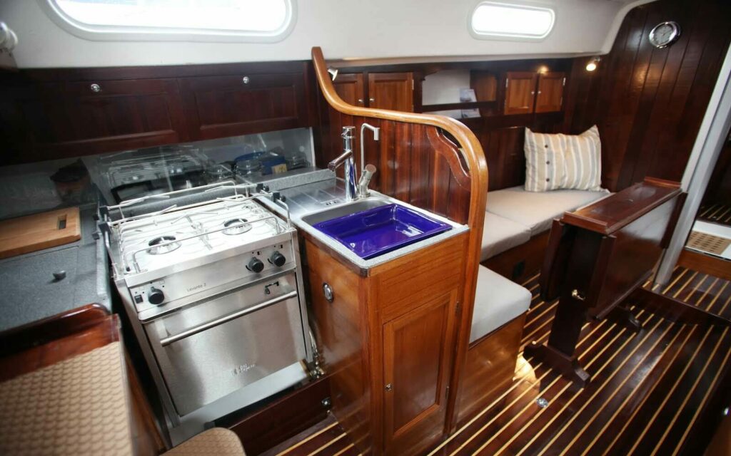 Functional wooden boat galley Functional wooden boat galley