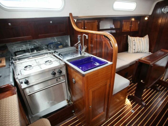 Functional wooden boat galley