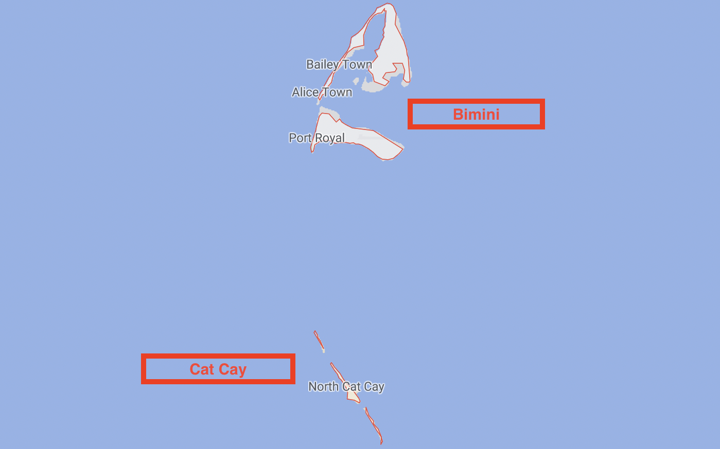 Bimini and Cat Cay ports of entry Map of Bimini and Cat Cay ports of entry
