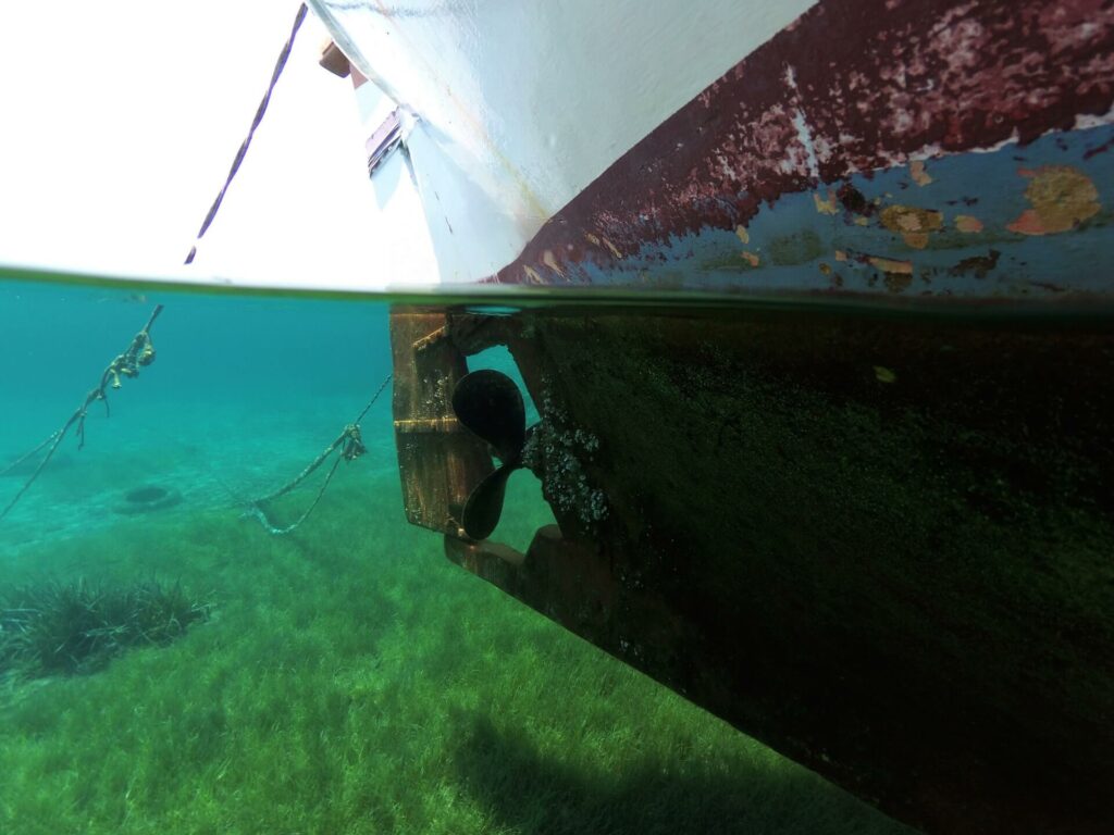 Sailboat propeller in the water Sailboat propeller in the water